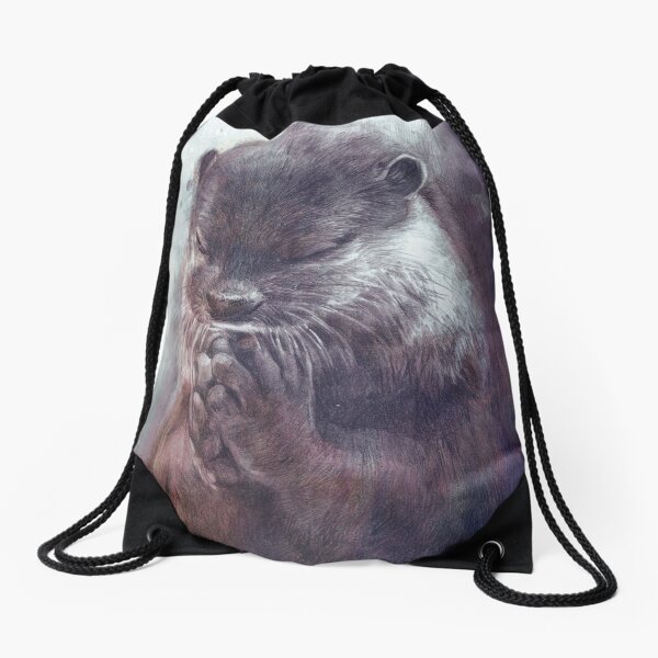 Meditating otter Drawstring Bag
