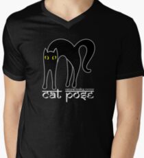 Cat Pose 1 - Cat Yoga (white text) V-Neck T-Shirt