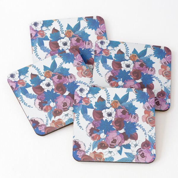 Item preview, Chintz Floral Bouquets // white background blue succulents orange roses designed and sold by SelmaCardoso.