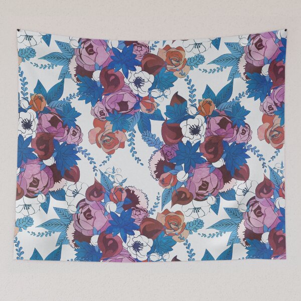 Item preview, Chintz Floral Bouquets // white background blue succulents orange roses designed and sold by SelmaCardoso.