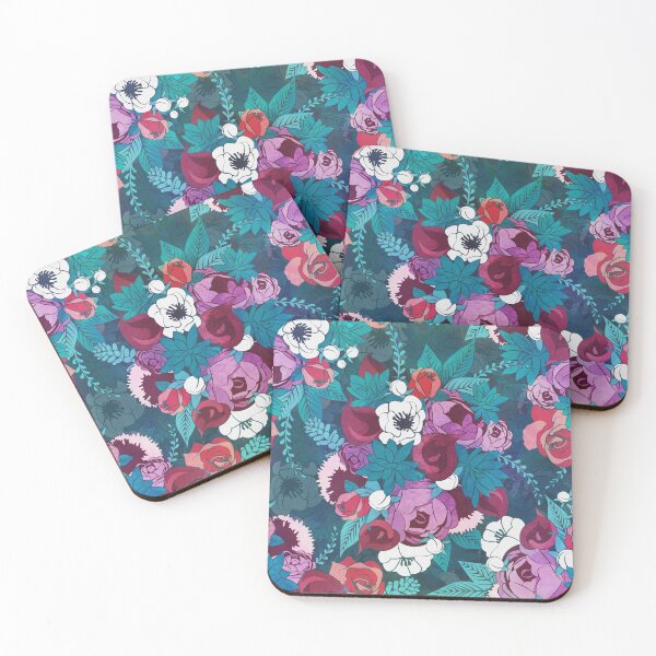 Item preview, Chintz Floral Bouquets // teal background teal succulents red roses designed and sold by SelmaCardoso.