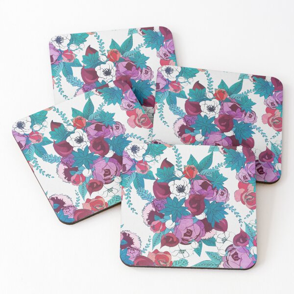 Item preview, Chintz Floral Bouquets // white background teal succulents red roses designed and sold by SelmaCardoso.
