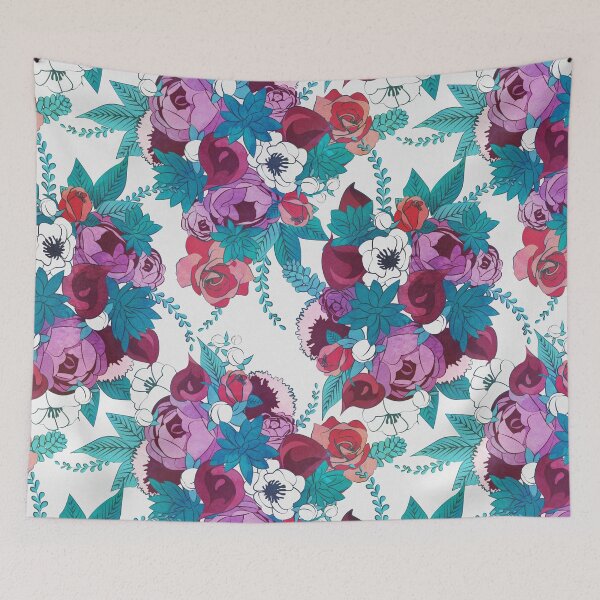Item preview, Chintz Floral Bouquets // white background teal succulents red roses designed and sold by SelmaCardoso.