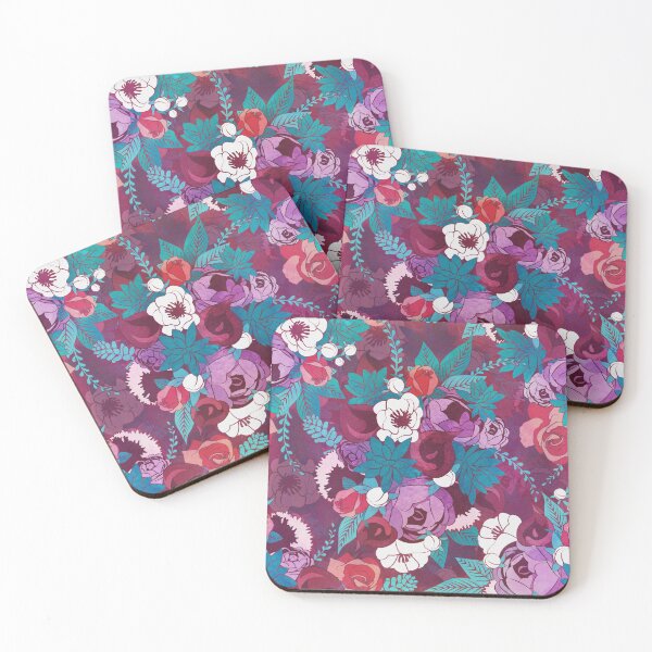 Item preview, Chintz Floral Bouquets // purple beet background teal succulents red roses designed and sold by SelmaCardoso.
