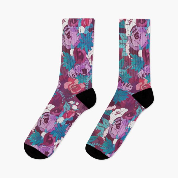 Item preview, Chintz Floral Bouquets // purple beet background teal succulents red roses designed and sold by SelmaCardoso.