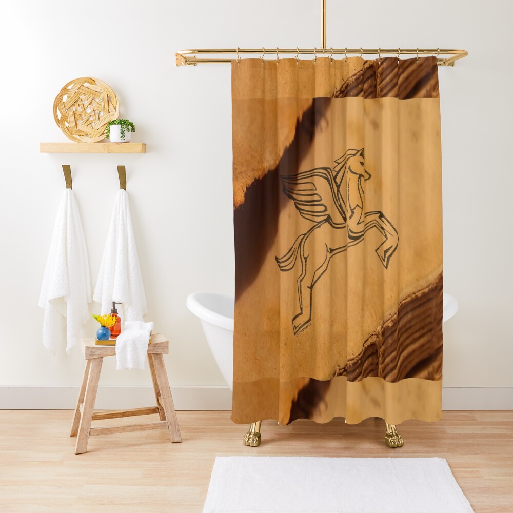 Chasing Pegasus Logo on Parchment Shower Curtain