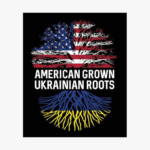 American Grown with Ukrainian roots US and Ukraine flag tree Photographic Print