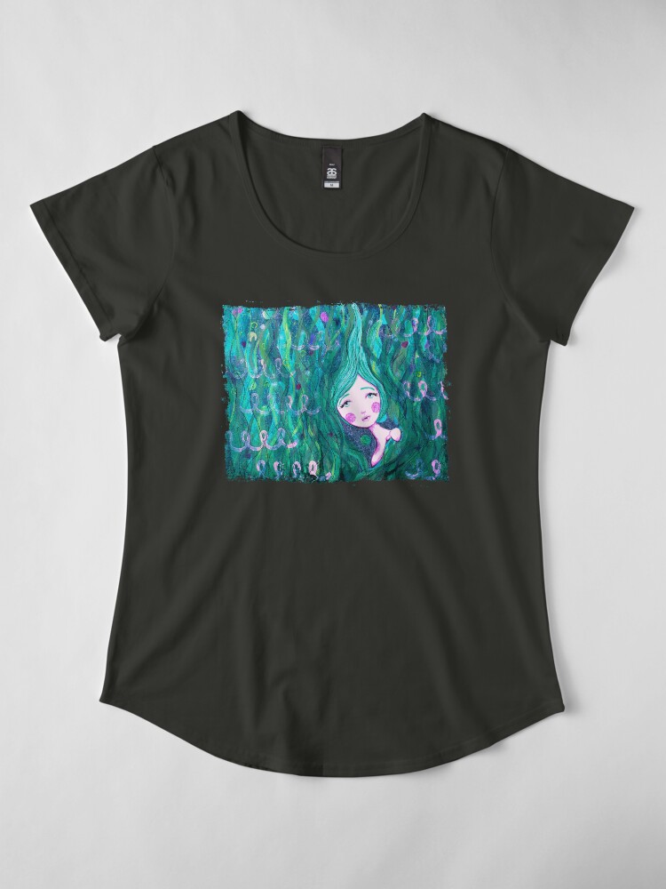 Alternate view of Shy Little Mermaid in the Seaweed Premium Scoop T-Shirt