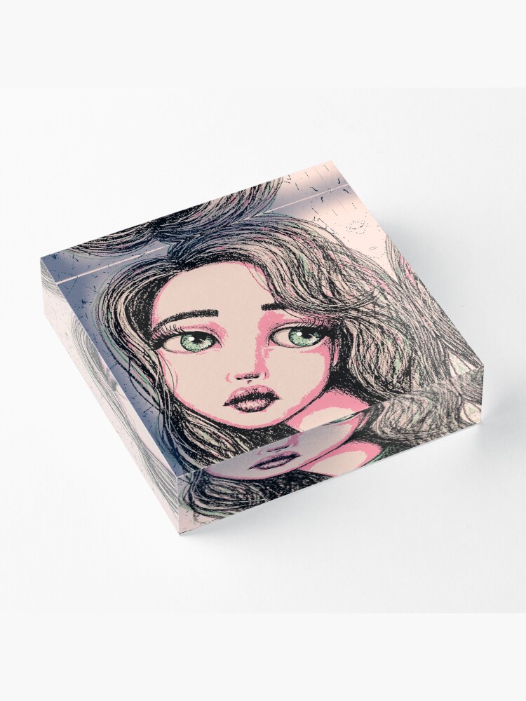 Alternate view of Green-Eyed Girl Acrylic Block