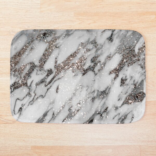 Classic White Marble Silver Glitter Glam #1 (Faux Glitter) #marble #decor #art Bath Mat