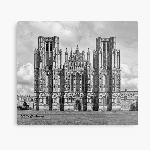 Wells Cathedral in Black and white Metal Print
