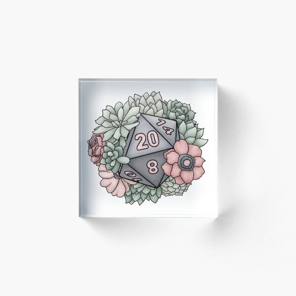 Succulent D20 Tabletop RPG Gaming Dice Acrylic Block