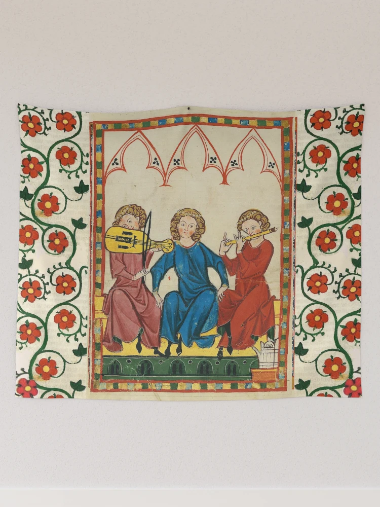MEDIEVAL MUSIC AND MUSICIANS ,ANTIQUE MINIATURE WITH WILD ROSES