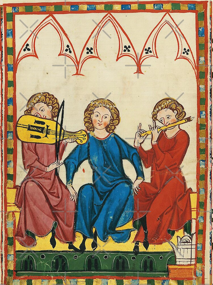 MEDIEVAL MUSIC AND MUSICIANS ,ANTIQUE MINIATURE WITH WILD ROSES