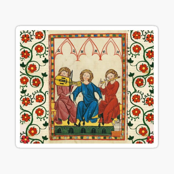 Item preview, MEDIEVAL MUSIC AND MUSICIANS ,ANTIQUE MINIATURE WITH WILD ROSES designed and sold by BulganLumini.