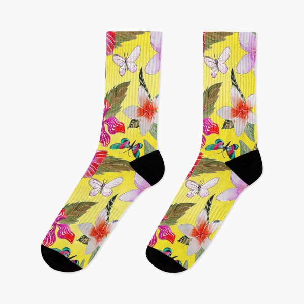 Item preview,  Hawaiian Tropical Flowers Floral on Yellow designed and sold by SOCKSbySBD.
