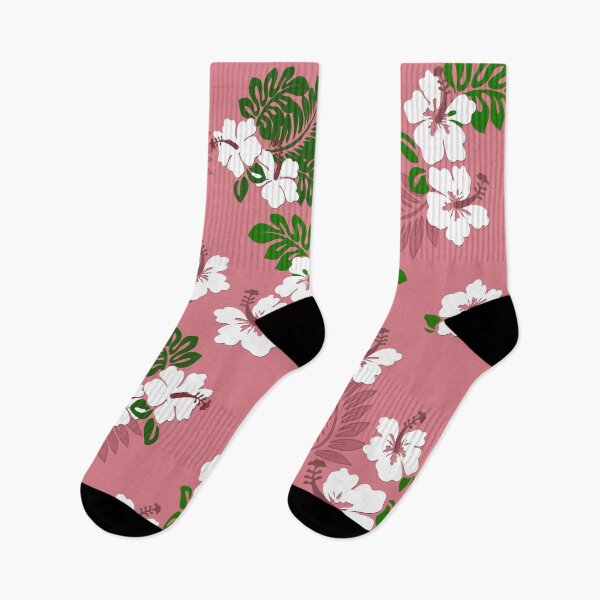 Item preview,  Hawaiian Tropical Hibiscus White Flowers on Pink designed and sold by SOCKSbySBD.