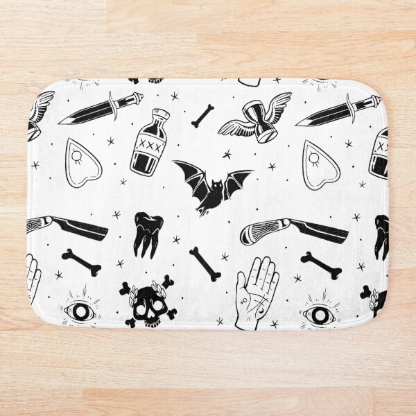 A Few of My Macabre Things (on white) Bath Mat