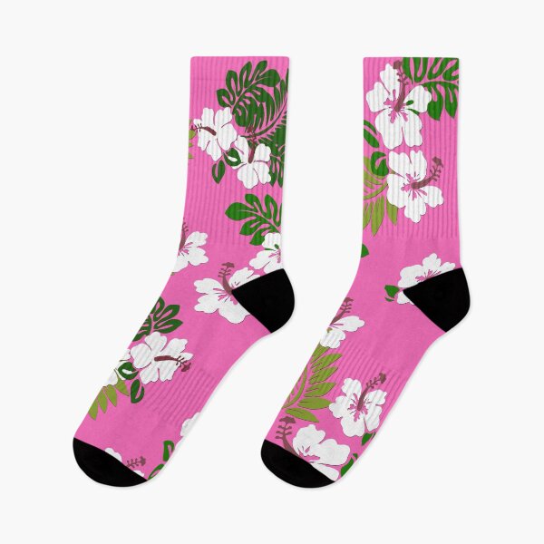 Item preview,  Hawaiian White Hibiscus on Hot Pink Background designed and sold by SOCKSbySBD.
