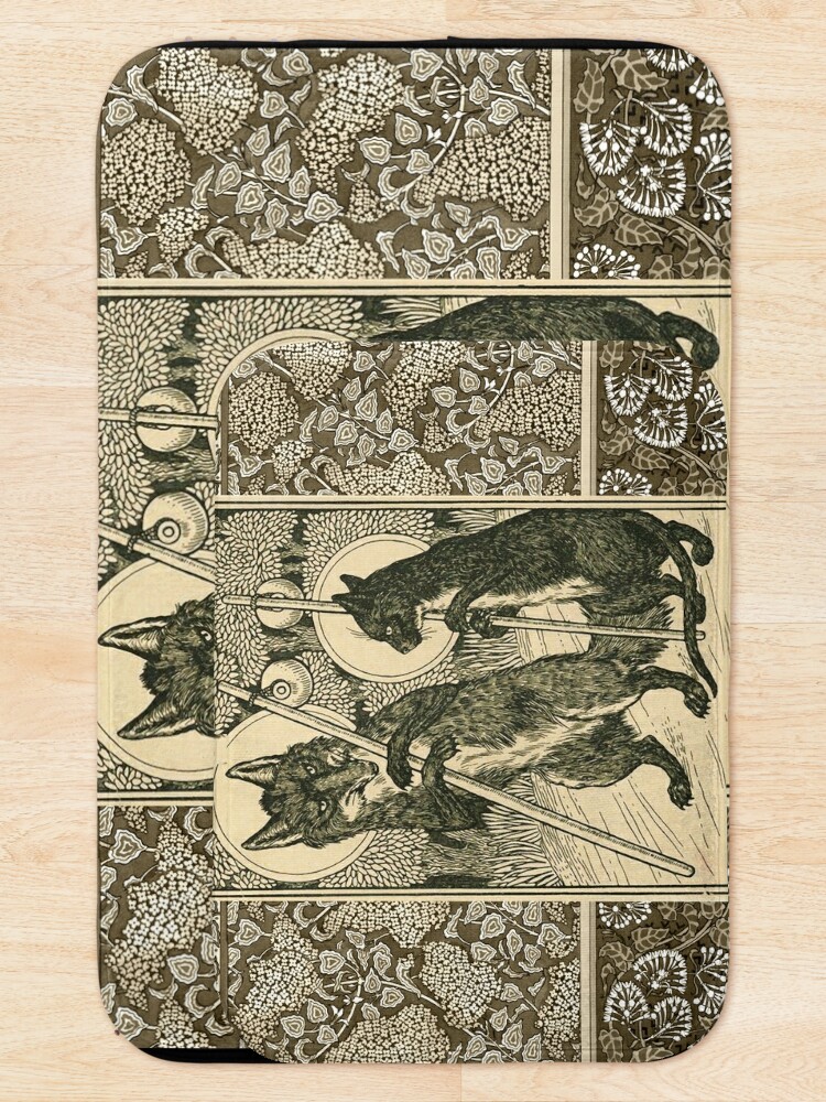 Discover THE CAT AND THE FOX Forest Animals Black White Floral  | Bath Mat