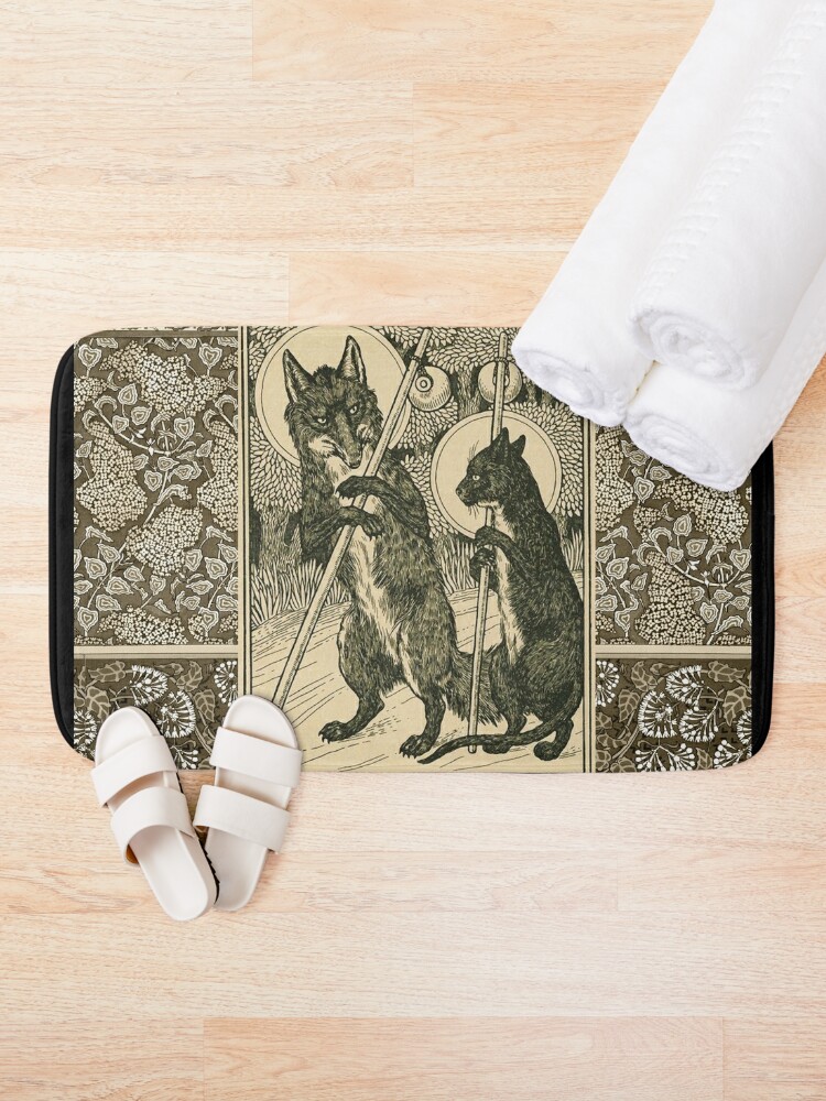 Disover THE CAT AND THE FOX Forest Animals Black White Floral  | Bath Mat
