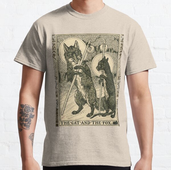 THE CAT AND THE FOX Forest Animals Black White Floral Classic T-Shirt