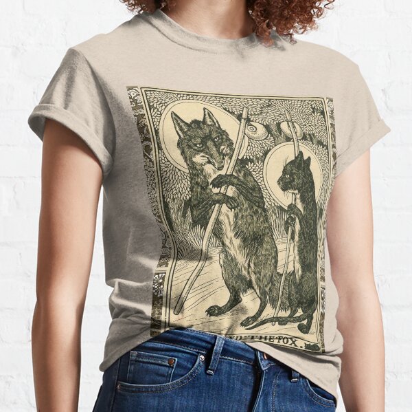 THE CAT AND THE FOX Forest Animals Black White Floral Classic T-Shirt