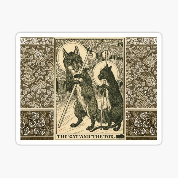 THE CAT AND THE FOX Forest Animals Black White Floral Sticker