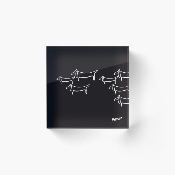 Pablo Picasso Line Art Wild Wiener Dog Dachshund Pattern Artwork Sketch black and white Hand Drawn ink Silhouette Black background HD High Quality Acrylic Block