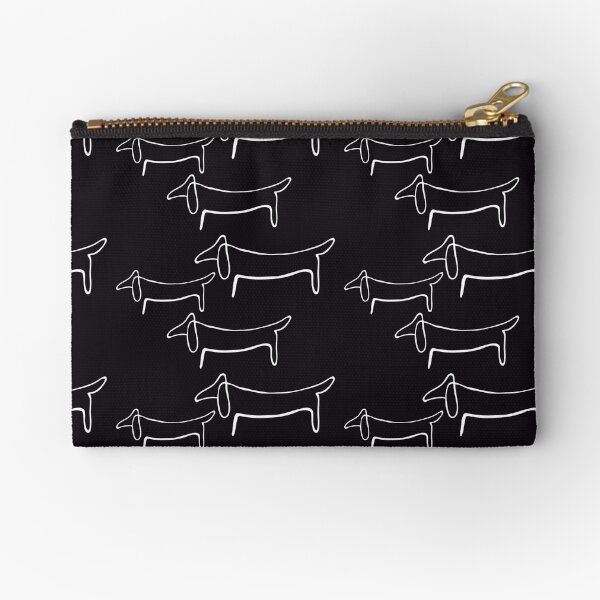 Pablo Picasso Line Art Wild Wiener Dog Dachshund Pattern Artwork Sketch black and white Hand Drawn ink Silhouette Black background HD High Quality Zipper Pouch
