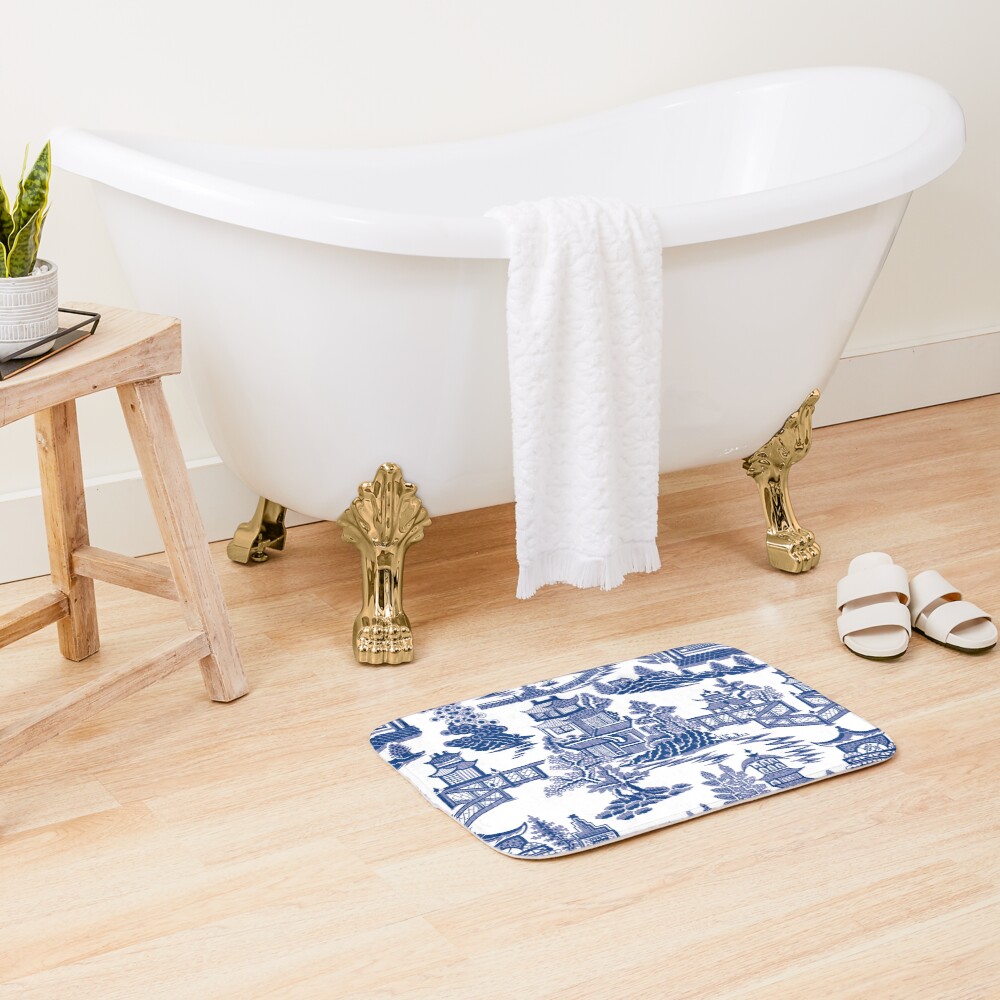 Blue Willow Ancient Ming China - Blue And White Chinoiserie Bath Mat