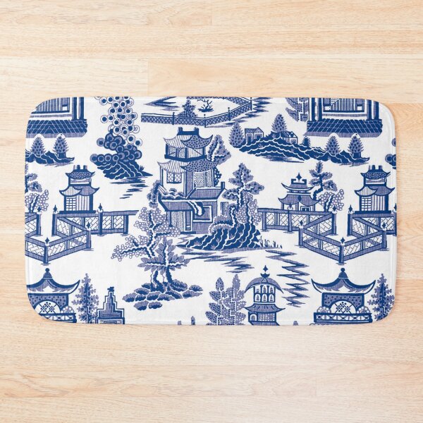 Blue Willow Ancient Ming China - Blue And White Chinoiserie Bath Mat