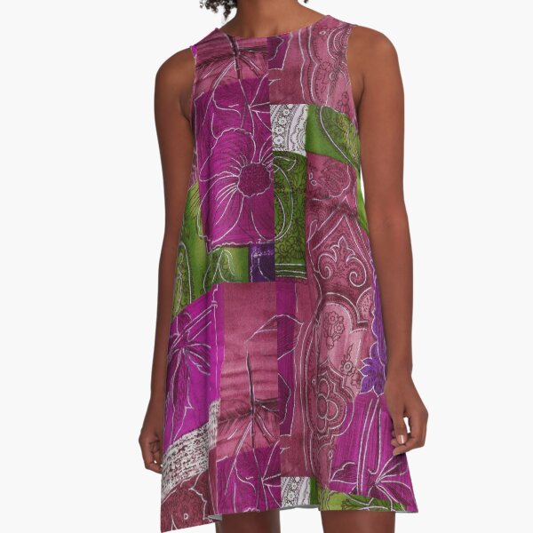 Patchwork Pink Floral Tie Dyed A-Line Dress