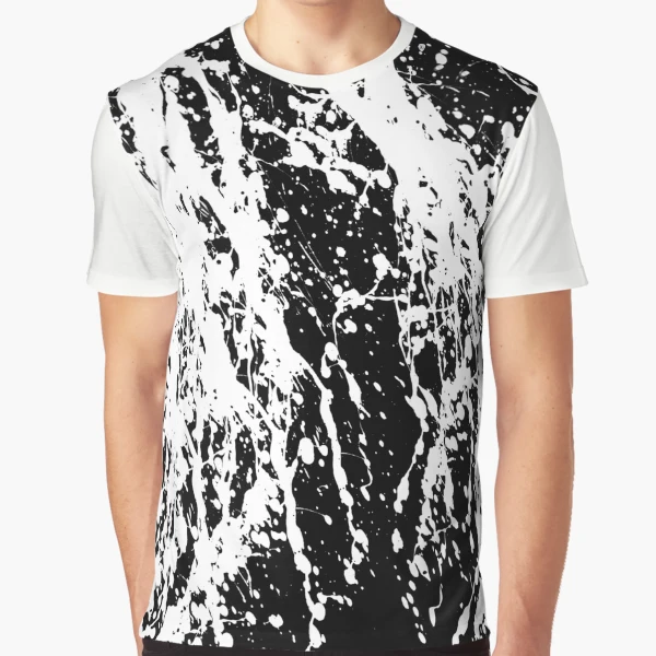 Splatter Print Piped Cut & Sew Short Sleeve T-Shirt – White/Black