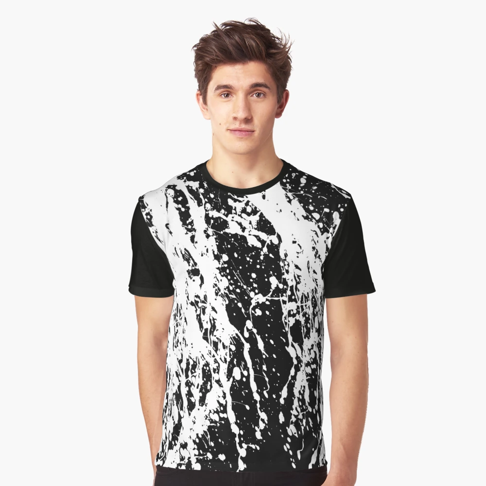 Splatter Print Piped Cut & Sew Short Sleeve T-Shirt – White/Black