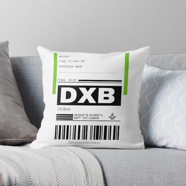 DXB Dubai International Airport Luggage Tag Throw Pillow