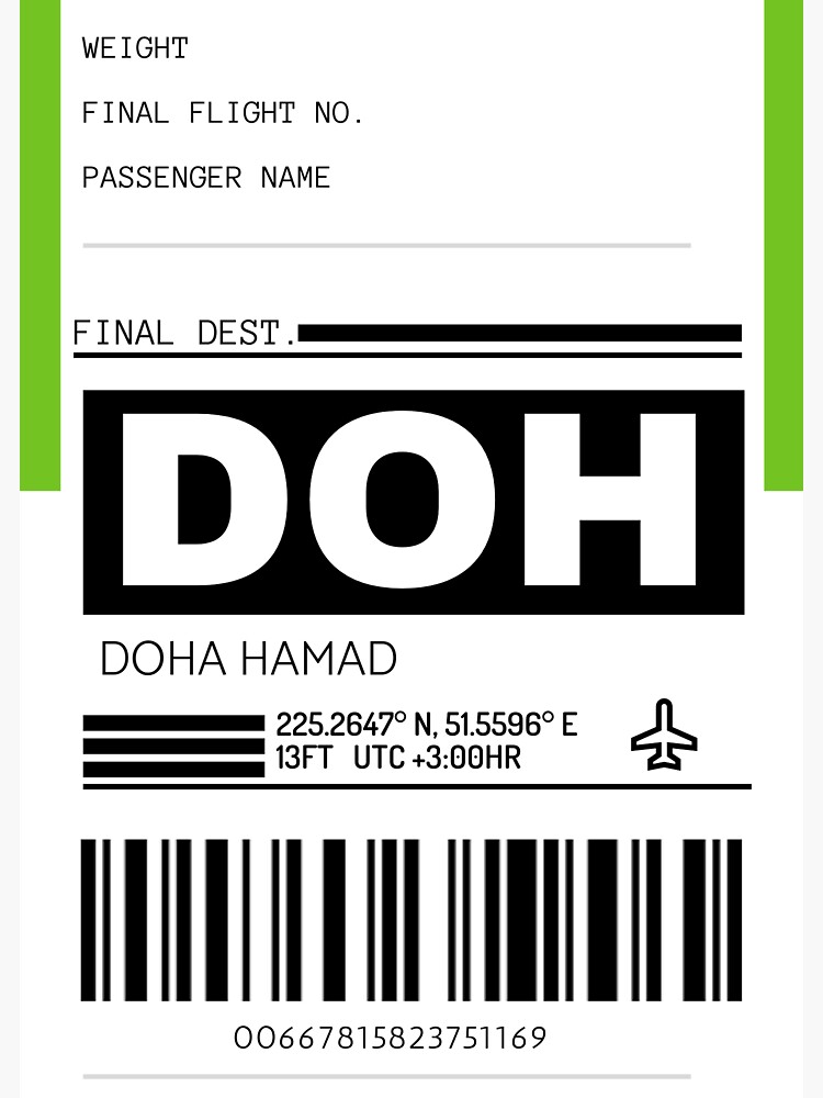"DOH Doha Hamad International Airport Luggage Tag" Sticker for Sale by