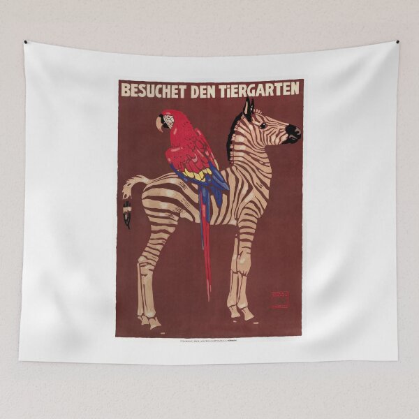 Item preview, 1912 Ludwig Hohlwein Visit The Zoo Zebra Macaw Poster designed and sold by retrographics.