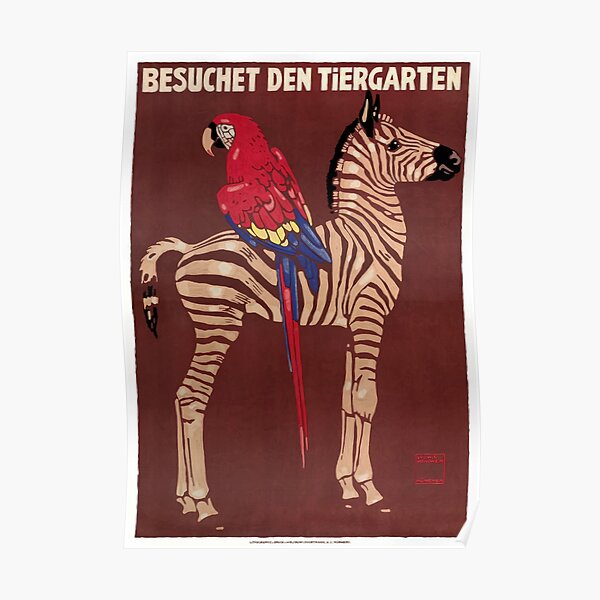 1912 Ludwig Hohlwein Visit The Zoo Zebra Macaw Poster Poster