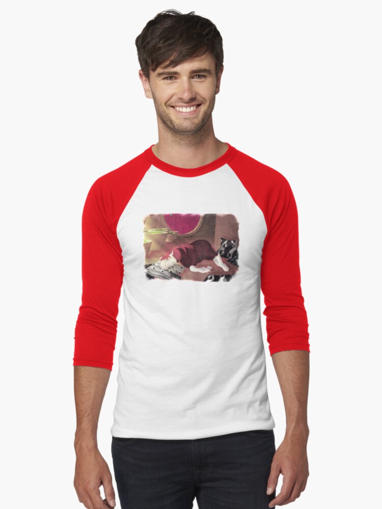 Aperçu 1 sur 3. T-shirt baseball manches ¾ avec l'œuvre L'heure de la sieste [Cheval][Rat] créée et vendue par ScotisFr.