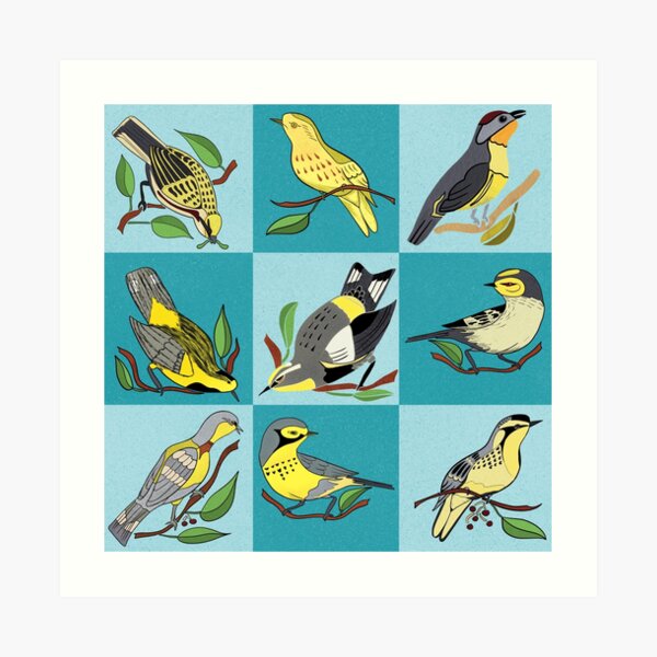Nature's Nine Yellow Bird Warbler Songbirds Art Print