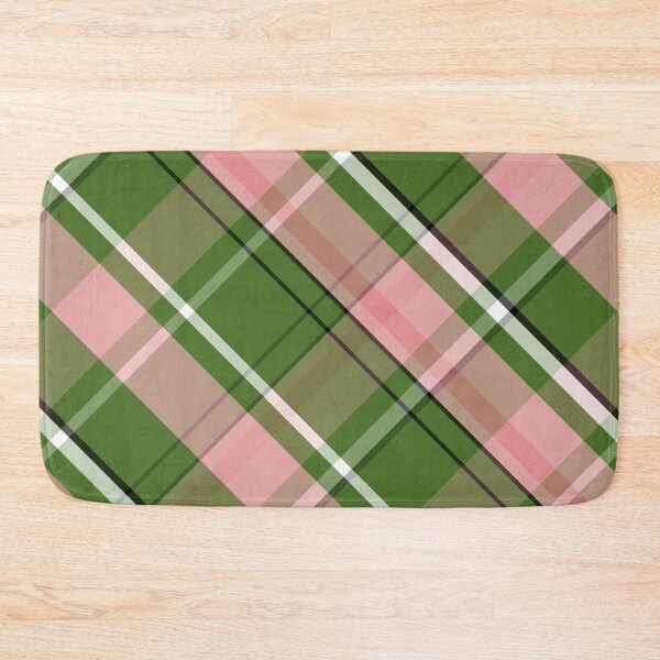 Pink and Green Preppy Plaid Bath Mat