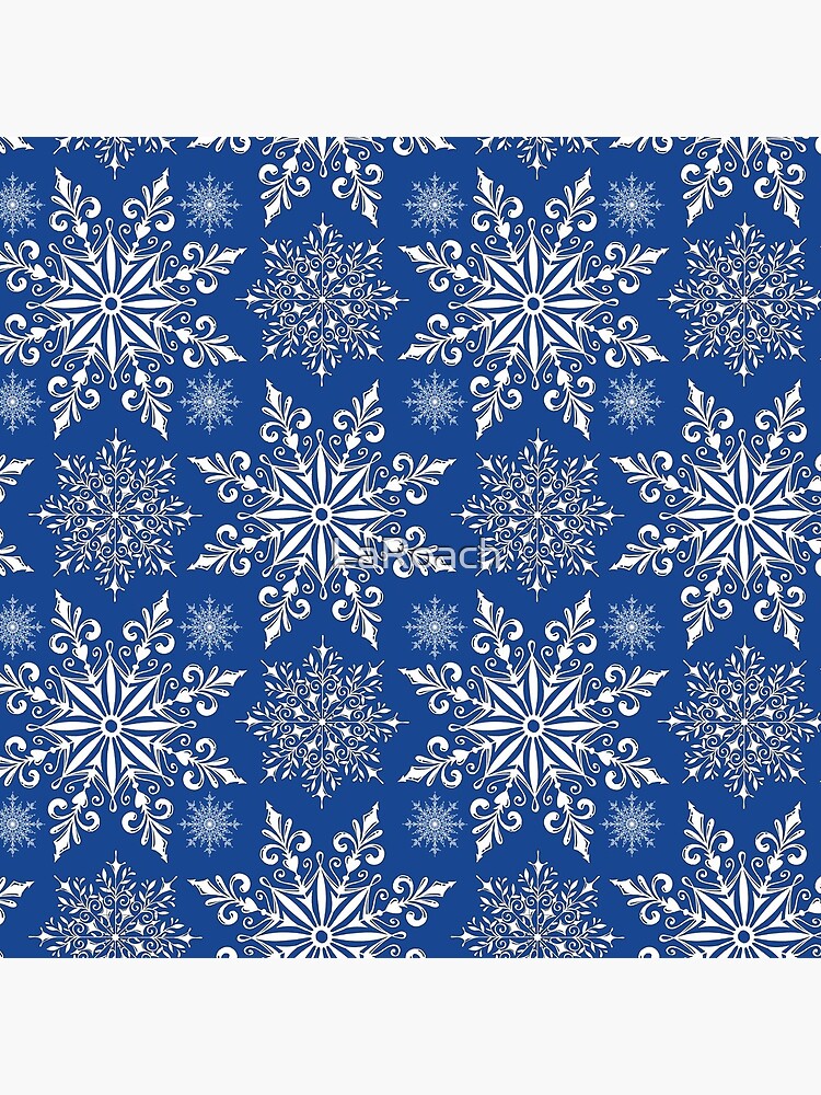 Holiday Snowflake Continuous Pattern #1 on Blue Background by LaRoach