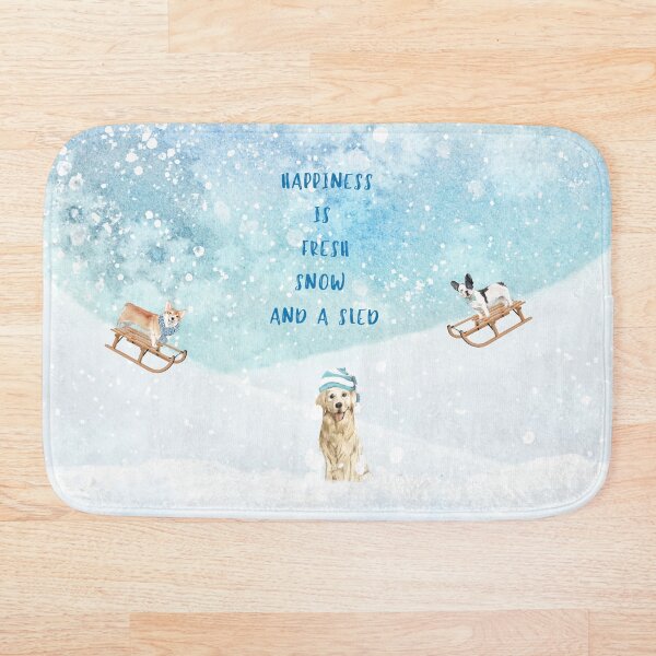 Happiness is, winter decor, winter dogs Bath Mat