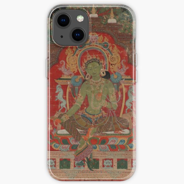 Green Tara (Khadiravani) is usually associated with protection from fear and the eight obscurations: pride, ignorance, hatred and anger,  jealousy, bandits and thieves and so on.  iPhone Soft Case
