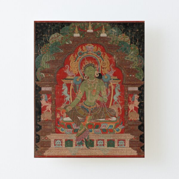Green Tara (Khadiravani) is usually associated with protection from fear and the eight obscurations: pride, ignorance, hatred and anger,  jealousy, bandits and thieves and so on.  Canvas Mounted Print