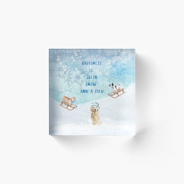 Happiness is, winter decor, winter dogs Acrylic Block