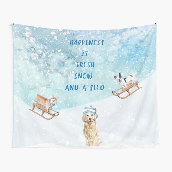 Happiness is, winter decor, winter dogs Tapestry