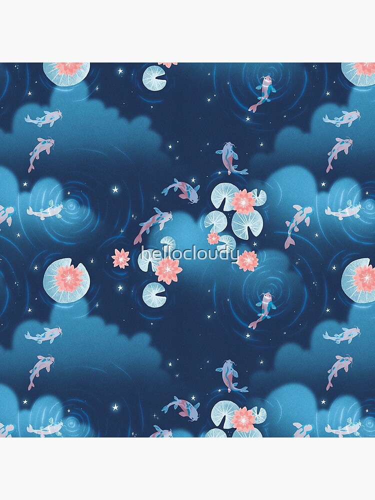 Thumbnail 4 of 4, Pillow, Koi pond - night designed and sold by hellocloudy.