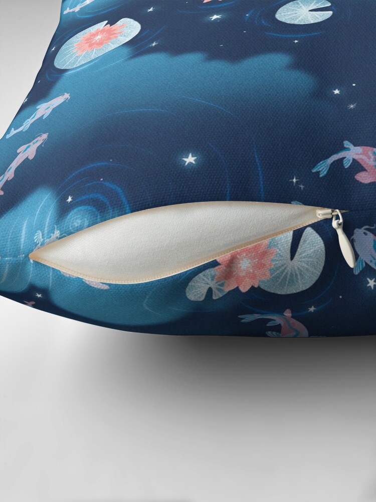 Thumbnail 2 of 4, Pillow, Koi pond - night designed and sold by hellocloudy.